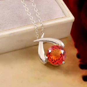 A+ Natural Ceylon Orange Sapphire 925 Silver Pendant Anniversary Engagement Gift - Picture 1 of 7