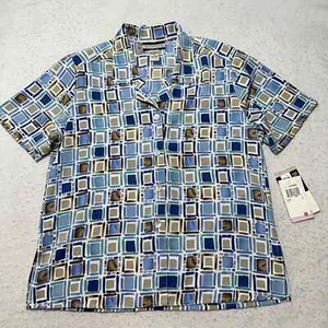 Notations Women's 8 Button Down Lightweight Short Sleeve Shirt Blue Pattern Top - Picture 1 of 12