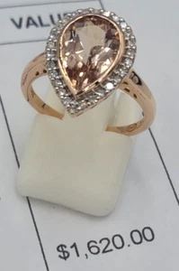 9K ROSE GOLD 0.20CT DIAMOND & MORGANITE LADIES ENGAGEMENT DRESS RING 375 9CT - Picture 1 of 9