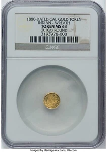 ERROR 3/4 - 1880 1/4 Over 1/2 California Indian Round 1/4 / MS63 NGC / 3/4 $ - Picture 1 of 4
