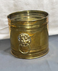 Vintage 6" x 6" ENGLAND solid brass PLANTER Ice Bucket LION HEAD knocker Handles