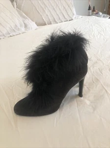 Black Suede Fur Ankle Boots Charles Jourdan Paris - Picture 1 of 9