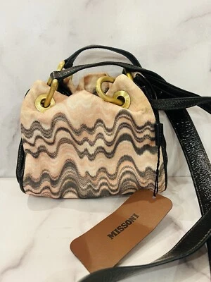 Missoni Brown Leather Pink Fabric Zig Zag Small Crossbody Bag - Image 1 of 4