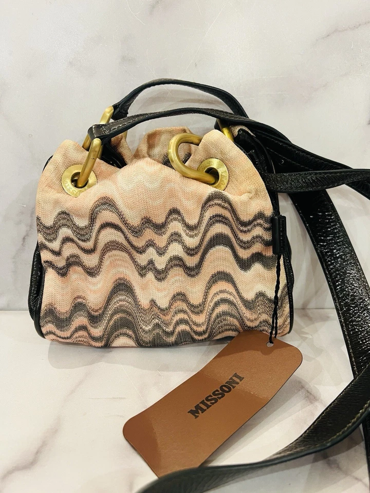 Bolso Bandolera Pequeño Missoni Cuero Marrón Tela Rosa Zig Zag Foto 1 de 4