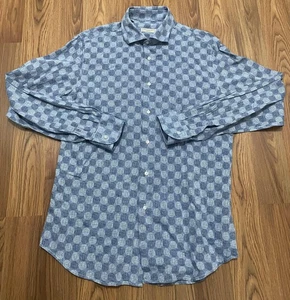Cravattificio Venezia Shirt Mens Medium Blue Geometric Button Up Made Italy - Picture 1 of 11