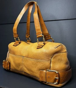 Vtg Michael Kors Purse Womens Handbag Tan Cognac Leather Top Handle Buckle Y2K - Picture 1 of 24