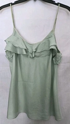 Kenar 100% Silk Seafoam Green Top Spaghetti Straps Ruffled Top Women's Size 12 - Image 1 of 4