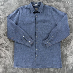 Peter Millar 100% Linen Blue Long Sleeve Button Up Shirt Men L Casual Dress - Picture 1 of 9