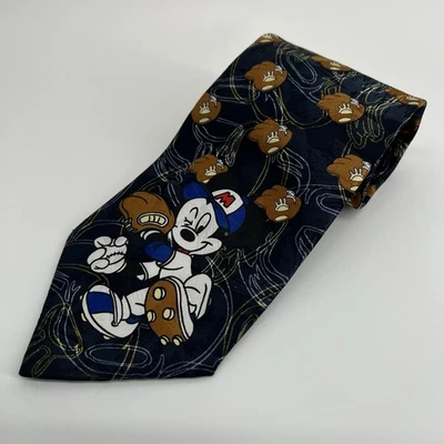 Corbata de béisbol Disney Mickey 100 % seda vintage años 90 azul marino Foto 1 de 4