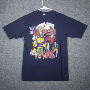 Vintage 90s Garfield T Shirt Mens L Blue I Love Fishing Graphic Single Stitch - Picture 1 of 6