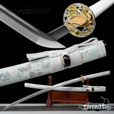 Elegante Espada Katana Samurai Japonesa Blanca Damasco Acero Regalo de Navidad Foto 1 de 4