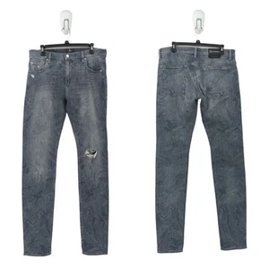 7 For All Mankind Men 33 Stacked Skinny Jeans Gray Distressed Camo Wash Denim - Picture 1 of 7
