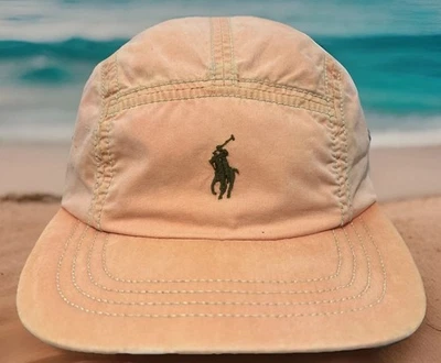 Roupa de banho polo vintage Ralph Lauren 5 painéis chapéu com alça laranja desgastado desbotado - Imagem 1 de 4