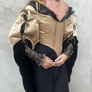 Vintage 1930s Does Victorian Satin Mieder Samt Perlen Korsett Kleid Bluse - Bild 1 von 21