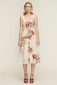 Womens Lover the Label Jamila Midi Dress Size 12 Cream Floral Monstera Linen - Picture 1 of 13