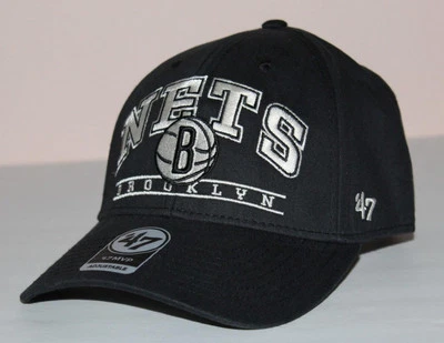 '47 Brand BROOKLYN NETS MVP Strapback Baseball Hat Black White Fletcher Cap *W6 - Image 1 of 4