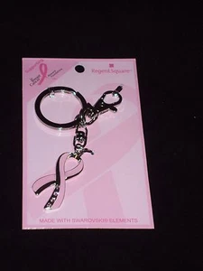 REGENT SQUARE Pink Ribbon Key Chain with Swarovski Elements - Picture 1 of 1