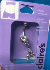 One New Claire's Silver Tone Rhinestone Eiffel Tower Belly Ring 14 Gauge 
