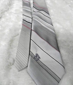 Vintage Via Re Gray Pink Striped Polyester Necktie - Picture 1 of 6