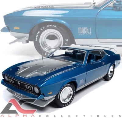 AUTOWORLD AMM1335 1:18 1971 FORD MUSTANG MACH 1 (MEDIUM BLUE) MCACN - Image 1 of 4