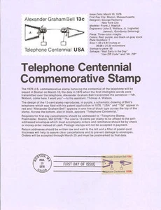 FDC. # 1683 13 cent Telephone Centennial   1976. USPS Souvenir Page Stamp - Picture 1 of 1