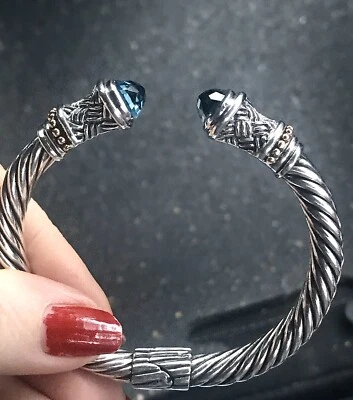 ❤️¡EXCELENTE!!️Manguito de cable trenzado "Topacio azul" Samuel Benham BJC 14k Sterling Foto 1 de 4