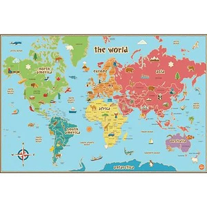 Mapa Del Mundo Niños Wallpops Laminado Borrar en Seco Con Pluma Cuarto de Juegos - Imagen 1 de 1