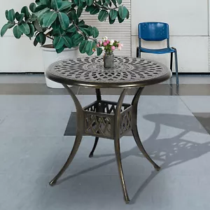 31" Outdoor Bistro Dining Table Cast Aluminum Patio Table w/ Umbrella Hole - Picture 1 of 16