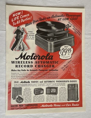 1940 Motorola trocador de discos automático sem fio impressão colorida revista vida publicitária - Imagem 1 de 3
