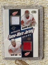 2002-03 Pacific Heads Up Game-Worn Jersey Quads Dominik Hasek Brett Hull #12 HOF