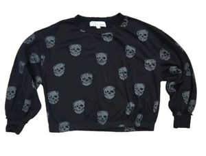 Vintage Havana Sweater Medium Black Skulls Puffy Long Sleeves - Picture 1 of 6