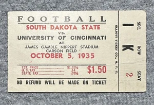 Vintage 1935 South Dakota State University vs Cincinnati Football Ticket Stub - Bild 1 von 2