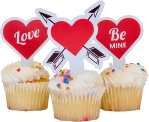 Valentines Cupcake Toppers Set of 100  Heart & Arrow, Plastic 2"x4", USA Made - Picture 1 of 5