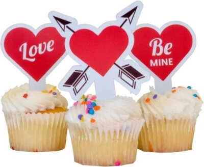 Valentines Cupcake Toppers Set of 100  Heart & Arrow, Plastic 2"x4", USA Made - Image 1 of 4