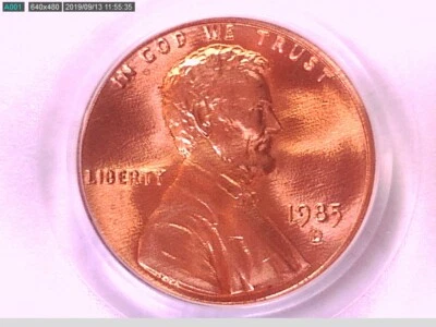 1985 D Lincoln Memorial Cent PCGS MS 67 RD 5432555 - Image 1 of 3