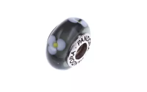 PANDORA Charm schwarzes Murano-Glas mit Blüten 925/- Sterlingsilber 840781 - Bild 1 von 3