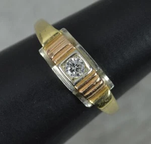 Art Deco Tri Colour 14 Karat Gold und Diamant Solitär Ring - Bild 1 von 11