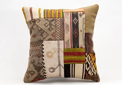 Patchwork Pillow, 18x18 in, Decorative Sofa Cushion, Handmade Vintage Pillow - Image 1 of 4