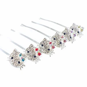 USA Cute Bobby Pin Hello Kitty Cat Hair Clip Rhinestone Crystal Hairpin 19 Color - Picture 1 of 20