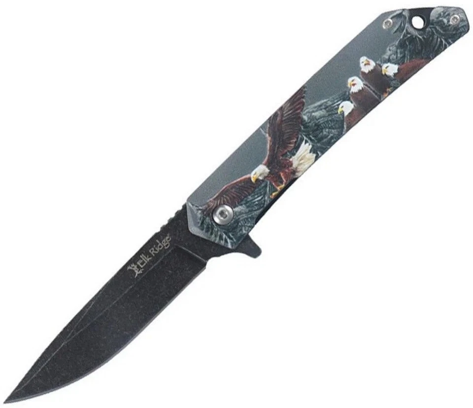 Elk Ridge Folding Knife 3Cr13MoV Steel Blade Stainless Handle - ER-A2001EE - Image 1 of 1