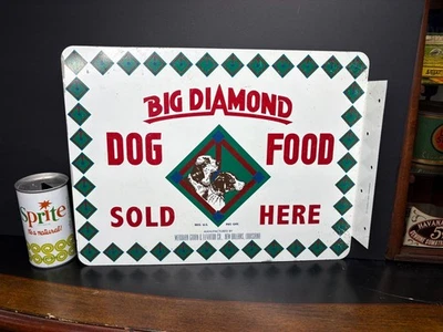 Letrero publicitario de brida de metal vintage "big diamond dog food" (16x12") BONITO ESTADO Foto 1 de 4
