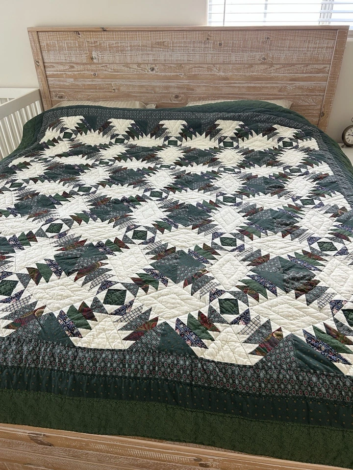 Edredón de piña hecho a mano 1994 completo/reina algodón con 2 fundas - vintage, excelente Foto 1 de 4