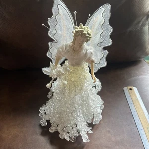Vintage 10” Beaded Angel Table Sitter Gorgeous Ice Acrylic Beads Over “popcorn” - Picture 1 of 7