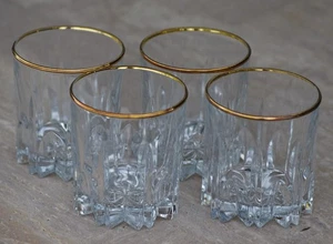 VINTAGE 24K Gold Rimmed Cut Glass Whiskey Glasses Set of 4 VERY NICE SET! - Picture 1 of 6