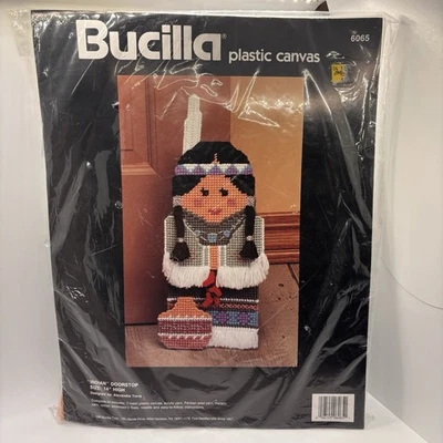 Vintage Bucilla Plastic Canvas American Native Indian Doorstop 14 In #6065 - Image 1 of 4