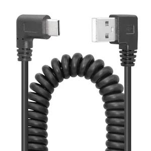 YACSEJAO USB C Charger Cable 90 Degree Coiled Type C Fast Black - Afbeelding 1 van 7
