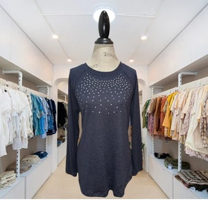 DG2 Diane Gilman Black Studded Stretch Long Slv Brushed Knit Top Size M **NWT** - Picture 1 of 11