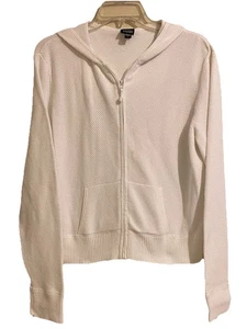 Eileen Fisher Hoodie Damen weiß Waffelstrick Full Zip Crop Langarm Gr. L - Bild 1 von 10