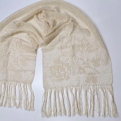 Precious Rose Filete Crochet Victoriano Chal Flecos Bufanda Algodón Francés Crema De Colección Foto 1 de 4