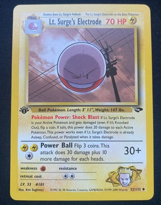 Lt. Surge’s Electrode 52/132 Gym Challenge 1st Edition (NM) - Image 1 of 2